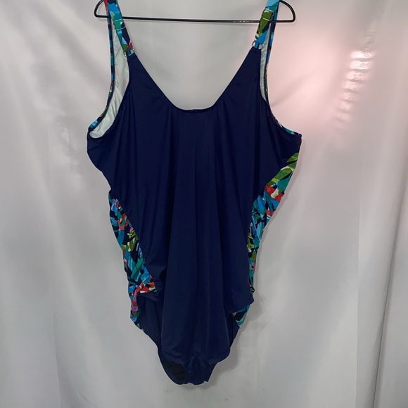TRIMSHAPER ONE PIECE SWIMSUIT WO PLUS SIZE 30 VIVID PRINT SIDE RUSHING EUC CLEAN - Picture 10 of 14